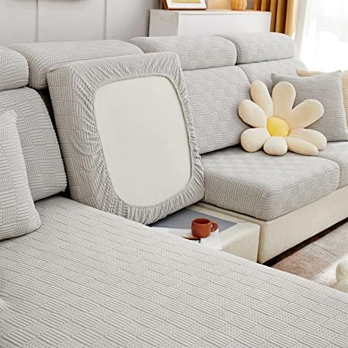 ELEOPTION Elastic Chaise Couch Slipcover for Sectional Sofa L Shape Grey White