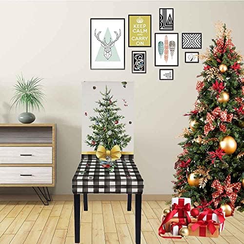 LIPOR 6 Pack Christmas Dining Chair Covers with Buffalo Plaid Print