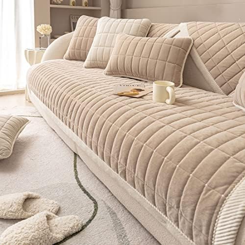 Vctops Velvet Plush Plaid Sofa Cover Non Slip Sectional Couch Protector 1