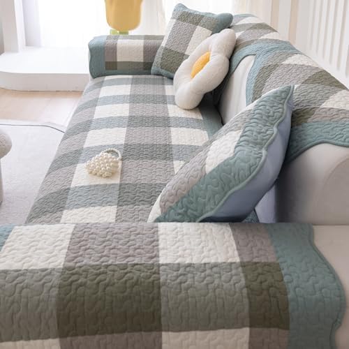 Green Buffalo Check Cotton Sofa Cover for Dogs and Cats