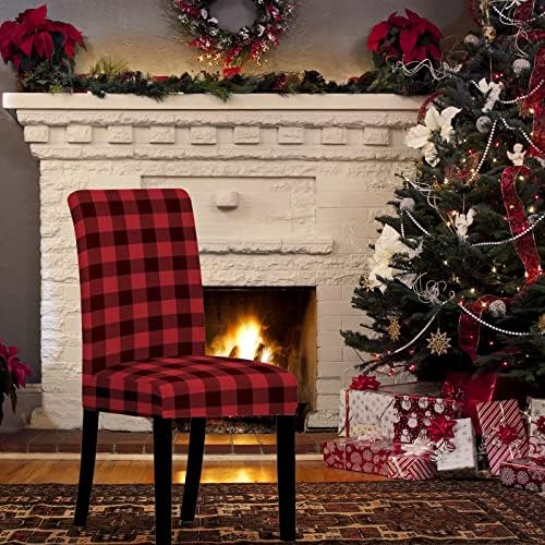 Whaline 6Pcs Red Black Plaid Chair Covers for Dining Chairs