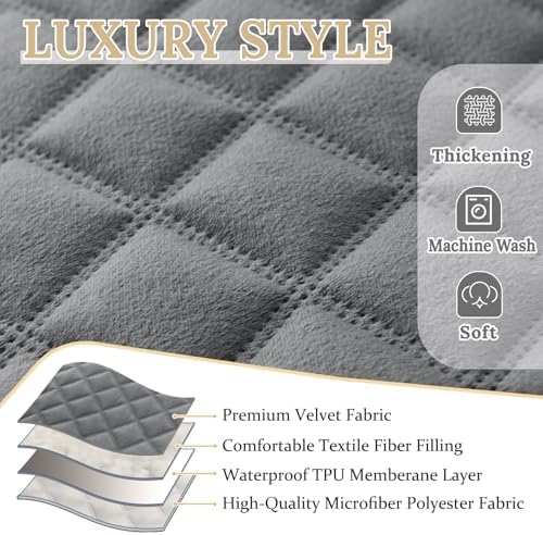 Waterproof Velvet Recliner Sectional Couch Cover - Dark Gray