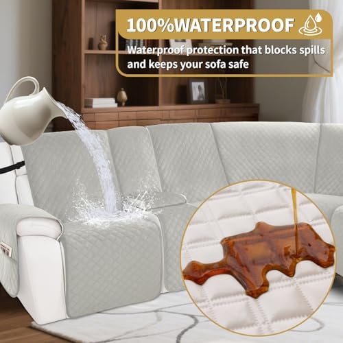 Arfntevss Waterproof Recliner Sectional Couch Covers Set Light Gray