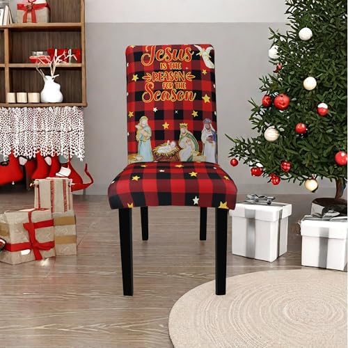 Fairooth Christmas Chair Covers with Nativity Design 4 Pcs