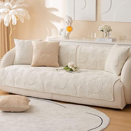Soft Plush Geometric Quilted Sofa Cover for Kids and Dogs