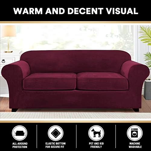 PrinceDeco Velvet Plush Sofa Slipcover 3 Piece Set