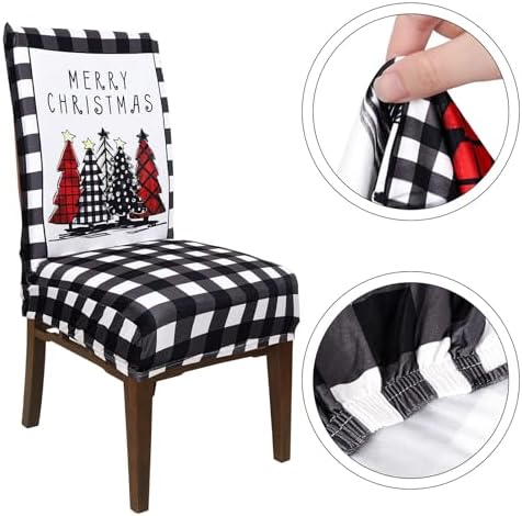 Whaline 4Pcs Christmas Chair Slipcovers with Xmas Tree Pattern
