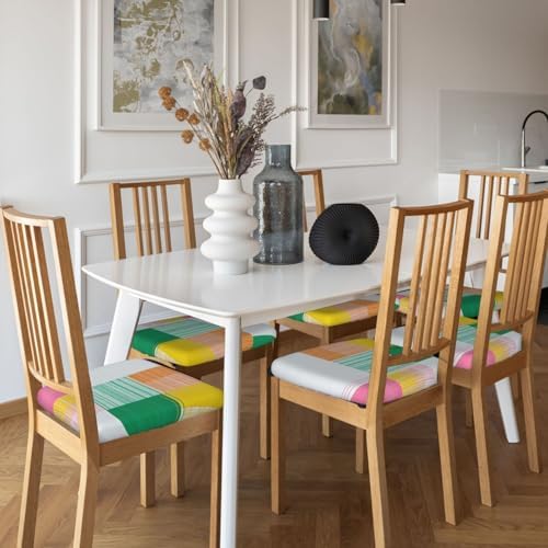 GTEVUTS 6 Piece Bright Summer Plaid Seat Covers for Square Chairs