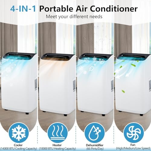 MilleLoom 14000 BTU Portable AC Unit with Heat and Dehumidifier