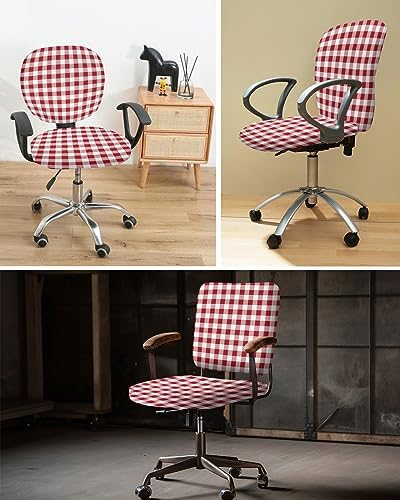 ALAGEO 2 Piece Red White Plaid Office Chair Cover