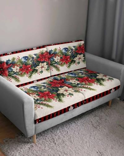Christmas Sofa Cushion Covers Red Plaid Stretchable Sectional Couch Covers