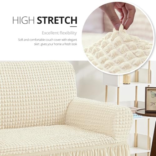 NICEEC Beige Stretch Fitted Sofa Slipcover 3 Seat Universal Durable Cover