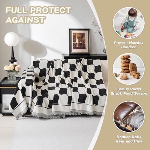MEETSKY Black Triangle Plaid Jacquard Sofa Slipcover
