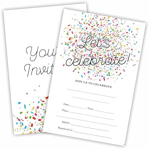 20 Pcs Confetti Invitation Cards With Envelopes