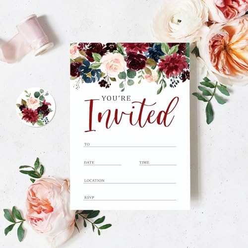 Whaline 25 Piece Watercolor Flower Invitation Set