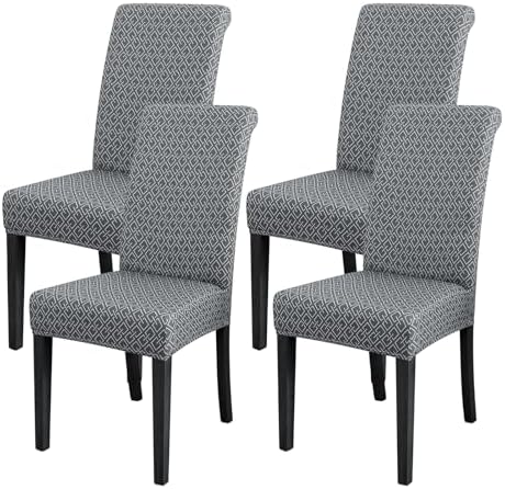 Dining Chair Covers Set of 4 Black Stretch Plaid