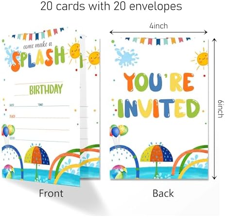 Splash Pad Birthday Invites with Envelopes Pack of 20 4x6