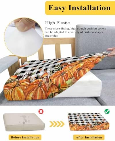 Orange Fall Pumpkin Sofa Cushion Covers Washable Removable Stretchable