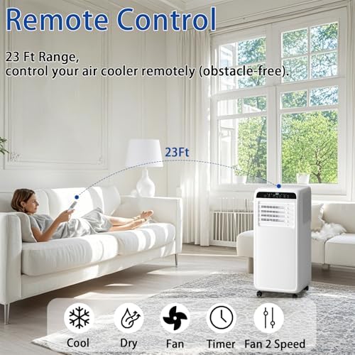 10000 BTU Portable AC Unit with Dehumidifier Fan and Remote Control