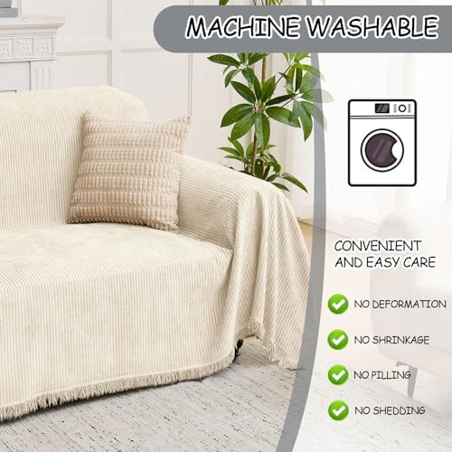 LOMAO Sofa Cover for 3 Cushion Sectional with Tassel Chenille Slipcover