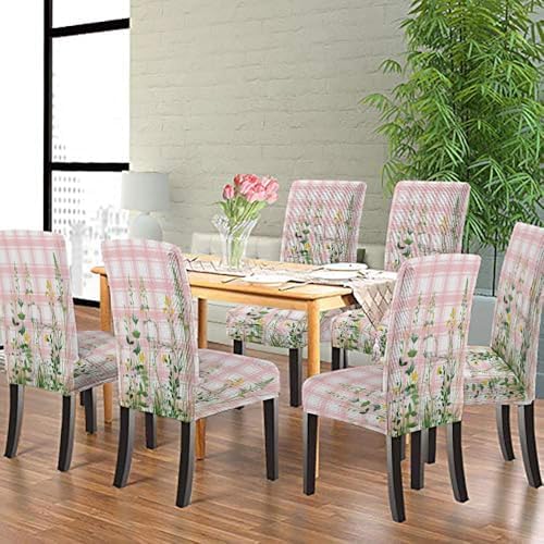 EMMTEEY Dining Chair Slipcovers Set of 6 Pink Spandex 1
