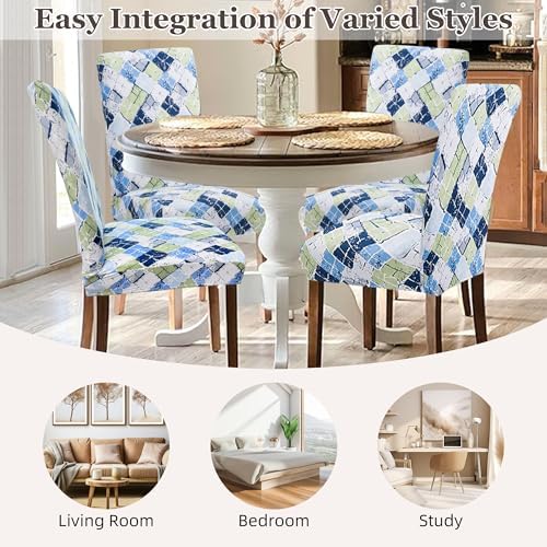 Sufdari Dining Chair Covers Set of 6 Green Blue Plaid