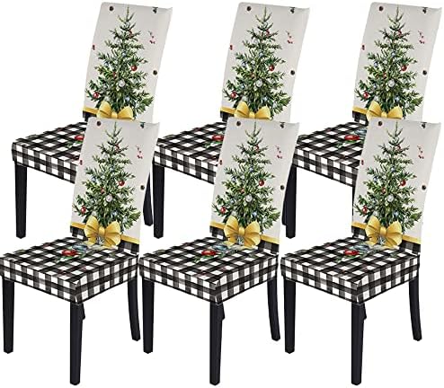 LIPOR 6 Pack Christmas Dining Chair Covers with Buffalo Plaid Print