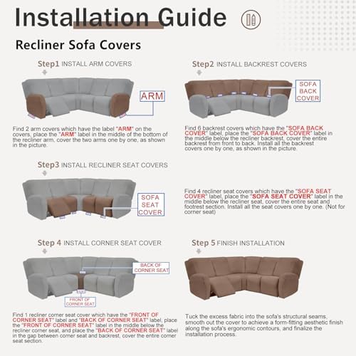 ALIECOM Waterproof Recliner Sectional Sofa Cover L Shape 5 Seat Black