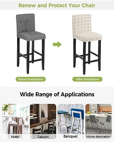 YOKOU Bar Stool Covers Set of 4 Light Brown Gingham Plaid