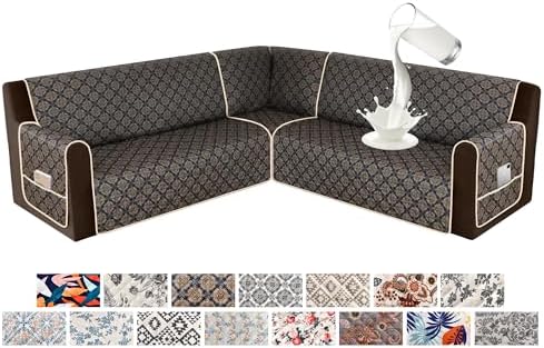 ALIECOM Waterproof L Shape Sofa Slipcover with Pockets