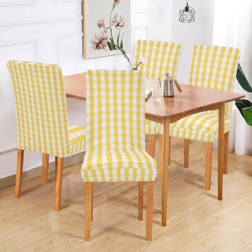 Buffalo Plaid Yellow Chair Covers Set of 2 1