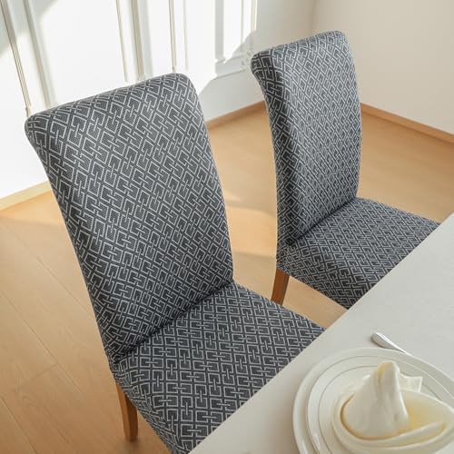 Dining Chair Covers Set of 4 Black Stretch Plaid