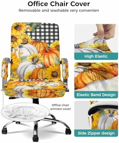 Kewadony Office Chair Cover with Armrest Covers Stretchable