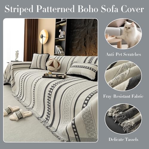 Striped Couch Cover Blankets Boho Style for Sofa and Recliner