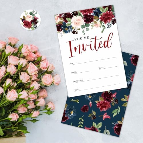 Whaline 25 Piece Watercolor Flower Invitation Set