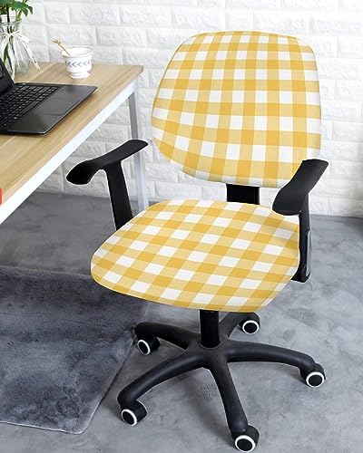 ALAGEO Yellow Buffalo Check Plaid Chair Cover 2 Piece Universal Rotating
