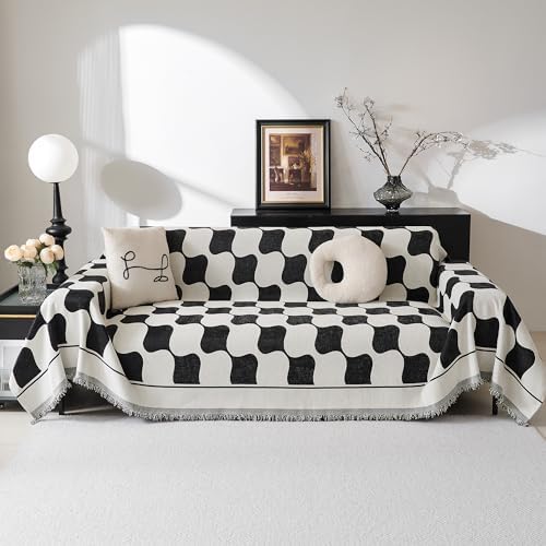 MEETSKY Black Triangle Plaid Jacquard Sofa Slipcover