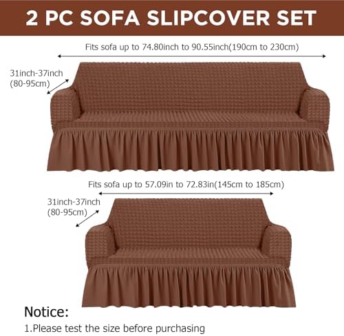 2 Pcs Sofa Slipcover Set with Skirt for Couch and Arm Chair