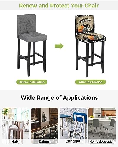 Halloween Bar Stool Covers Set of 2 Black White Plaid