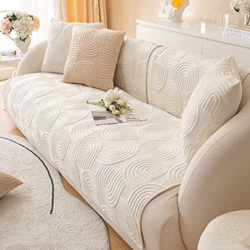 Soft Plush Geometric Quilted Sofa Cover for Kids and Dogs