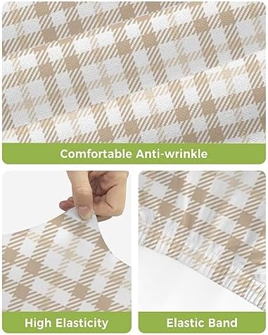 YOKOU Bar Stool Covers Set of 4 Light Brown Gingham Plaid