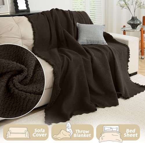 Arfntevss Plush Sectional Couch Cover L Shape with Tassels