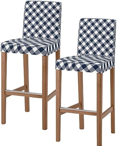 TweetyBed Bar Stool Covers Buffalo Plaid Navy Blue Stretch Removable Set of 2