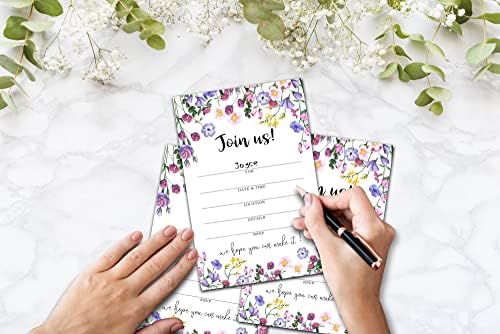 Purple Wildflowers Invitations with Envelopes - 25 Set for All Occasions