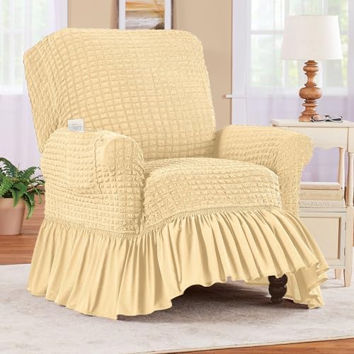 Collections Etc Textured Squares Ruffled Recliner Slipcover
