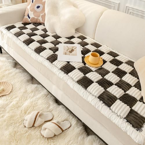 Fluffy Plaid Sofa Cover for Pets Large Grey