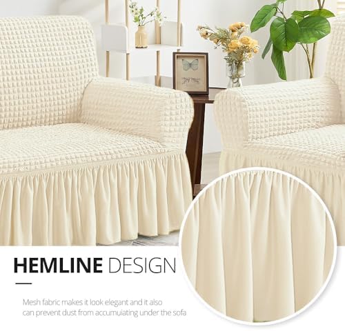 NICEEC Beige Stretch Fitted Sofa Slipcover 3 Seat Universal Durable Cover
