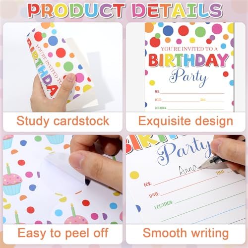 30 Pack Party Invitations with Envelopes and Labels