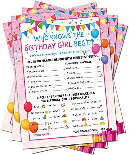Skylety Birthday Girl Game Card Set 50 Pieces Pink