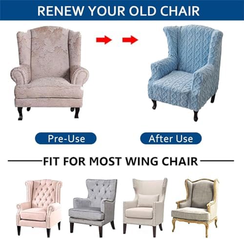 Ouxeer Wingback Chair Slipcover with Elastic Bottom - Blue